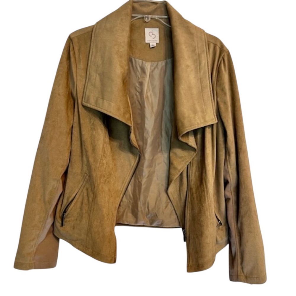 Danielle Bernstein Faux Suede Moto Jacket in Camel – Size L